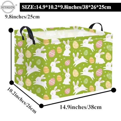 HIYAGON Rectangular Easter Basket Easter Gift Basket Kids Storage Basket Kids Basket Baby Nursery Basket for Boys Bunny Room Decor Cute Toy Storage Organizer Bins Bedroom(Green Easter Bunny) - color: Green Easter Bunny