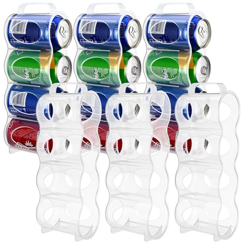 Novabright 6 Pack Portable Soda Can Organizer 11 x 4.2 x 2.2" Beer Cans Holder with Handle 4-slot Plastic Soda Can Holder Dispenser Fridge Storage Sliding Rack for Refrigerator Shelf Kitchen Pantry