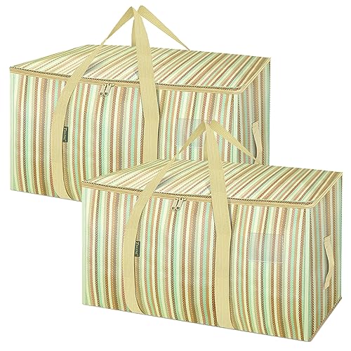 BALEINE 2-Pack Oversized Moving Bags with Reinforced Handles, Heavy-Duty Storage Tote for Clothes, Moving Supplies (Color Strip, 2-Pack) - color: Color Strip, size: 2-Pack