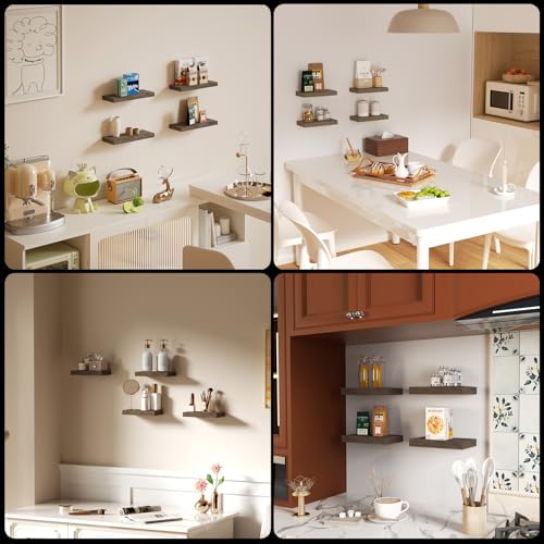 Floating Shelves for Wall, Bathroom Shelves Over Toilet, Wall Shelves & Book Shelf, Hanging Shelf, Modern Wooden Wall-Mounted Small Floating Shelves, 12x7x1.5 in (Smoke Gray, Set of 4) - color: Smoke Gray, size: 12"(set of 4)