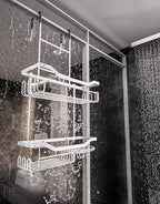 HapiRm Hanging Shower Caddy Over the Door with Soap Holder, No Drilling Adhesive Shower Organizer with 11 Hooks, Rustproof & Waterproof 304 Stainless Steel Bathroom Shelves - White - color: White-2