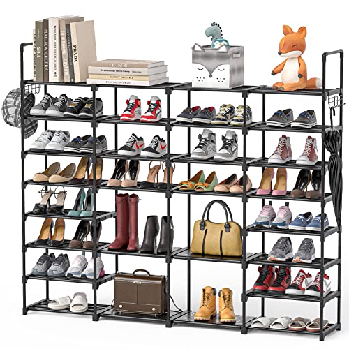 Mavivegue Extra Large Shoe Rack, 8 Tier 4 Rows 72-76 Pairs Big Tall Metal Shoe Shelf,Big Boot Rack Storage Organizer for Garage,Show Rack Shoe Holder Stand,Closet Rack Organizers and Storage - color: Black, size: 4 Row 8 Tier