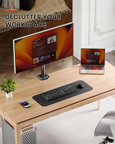 Ergear Monitor Mount for Most 13-32" Computer Screens up to 17.6lbs, Improved LCD LED Monitor Riser, Adjustable Height and Angle, Single Gaming Desk Mount Stand, Black, EGCM12