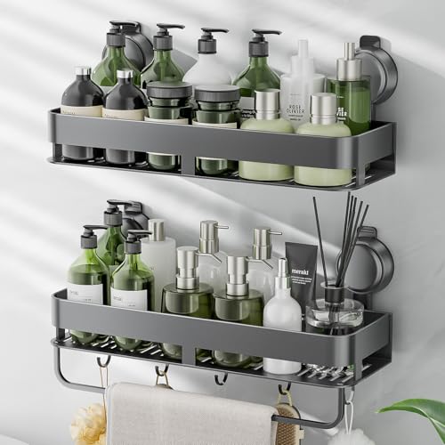 ONXE Shower Caddy Suction Cup,2 Pack Extra-Strong Suction Shower Shelves,No Drilling Rustproof Organizer for Bathroom,Kitchen,Home Decor,Reusable Bathroom Storage with Large Capacity(15.7 inch) - size: 15.7 inch-With bar