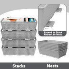 Tiawudi Stackable Woven Plastic Basket, Storage Bins for Cabinet, Closet, Shelf, Under Sink and Countertop, Pantry Organizer Bins, 6 Pack - color: Gray