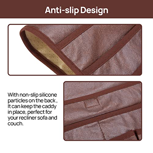 Teniux Remote Control Holder Faux Leather Armrest Organizer with 6 Pockets for recliner couch sofa, Armchair Caddy for Smart Phone, Book, Magazines, Ipad, Remotes (Brown) - color: Brown