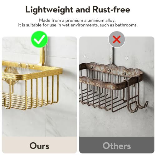 Shower Caddy Hanging, Shower Organizer Hanging, Aluminum Shower Racks for Inside Shower with Hooks for Razor, Never Rust Bathroom Organizers and Storage with Soap Holder, Gold - color: Gold