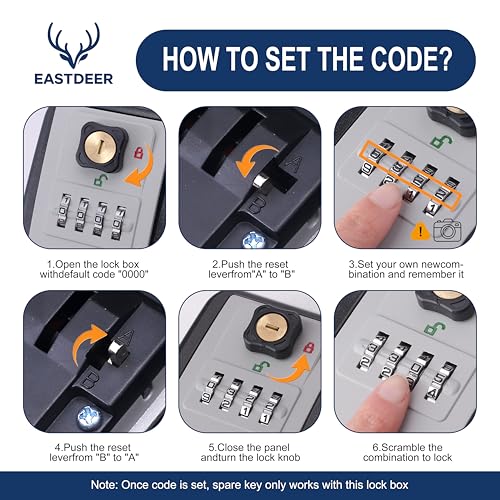Wall Mount Key Lock Box Outdoor Key Lock Box with Resettable Combination Lock Boxes for keys Wall Mounted Key Safe Boxes for Outside, Garage, Home, Office