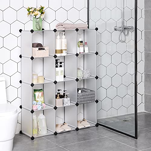 SONGMICS Cube Storage Organizer, Set of 12 Plastic Cubes, Book Shelf, Closet Organizers and Storage, Room Organization, Bedroom Living Room, 12.2 x 36.6 x 48.4 Inches, White ULPC34L - color: White, size: 12 Cubes, style: without doors