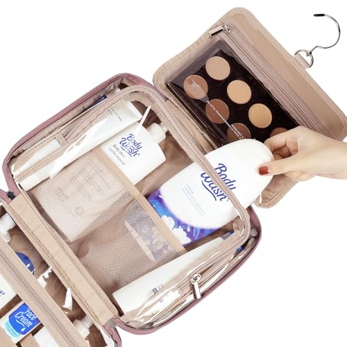 NISHEL Travel Toiletry Bag for Women, Makeup Essentials Organizer, Hanging Case for Accessories, Cosmetics, Large Size, Rosewood-Pink - color: Rosewood-Pink, size: Large