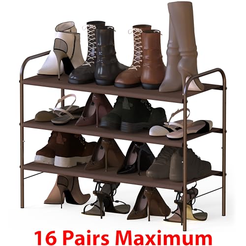 Simple Houseware 3-Tier Shoe Rack Storage Organizer, Bronze – Space-Saving Shoe Shelf, Holds 9–16 Pairs, Sturdy Metal Frame, Easy Assembly – Closet, Entryway, Bedroom Shoe Storage Solution - color: Bronze, size: 3-Tier