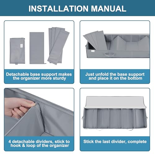Under Bed Storage Containers, 2 Pack Under the Bed Bags, Clear Underbed Storage Bins with Sturdy | Adjustable Dividers | Sidewalls | Bottom, Closet Organizer for Clothes Sheet Blankets, 47.5x16x6in