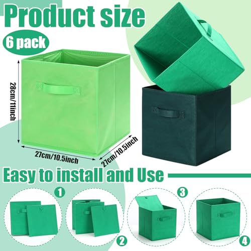 Karenhi 11" x 10. 5" x 10. 5" Green Storage Cube, 6 Pack Fabric Cube Storage Bins Organizer Box, Collapsible Baskets with Handles Foldable Shelf for Cloth Toys Home Room Closet, Pack of 6 - color: Green