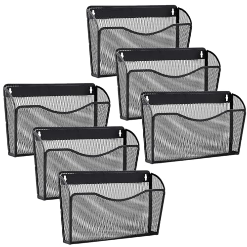 Gawerk 6 Pack Wall File Organizer, Mesh Wall File Pocket Mail Organizer Hanging Metal Vertical Wall Mounted File Holder for Office/Home - size: 6 Pack Wall Mounted