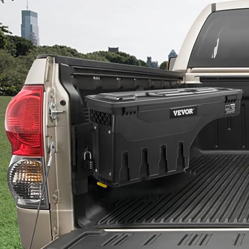 VEVOR Truck Bed Storage Box, Lockable Lid, Waterproof ABS Wheel Well Tool Box 6.6 Gal/20 L with Password Padlock, Compatible with Tundra 2007-2021, Driver Side, Black - size: Driver Side, style: Toyota Tundra