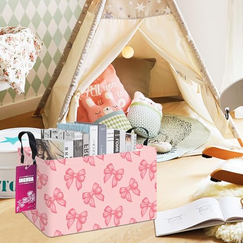Rectangular Storage Basket Fabric Organizer Bin for Toys,Books,Clothes,Gifts,Pets-Perfect for Home,Office,Nursery,Dorm,Shelf(Rec-Pink bowknots ) - color: Rec-Pink bowknots