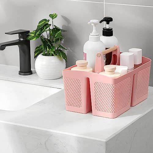 rejomiik Portable Shower Caddy Basket Plastic Cleaning Caddy Organizer Storage Tote with Handle for Bathroom, College, Dorm Room Essentials, Pink - color: Pink