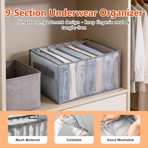 7 Grid Drawer Organizer Clothes Storage Box with Handle Large Capacity Fabric Dresser Organizer for Jeans Shirts Closet Use - color: 7 Grid Grey