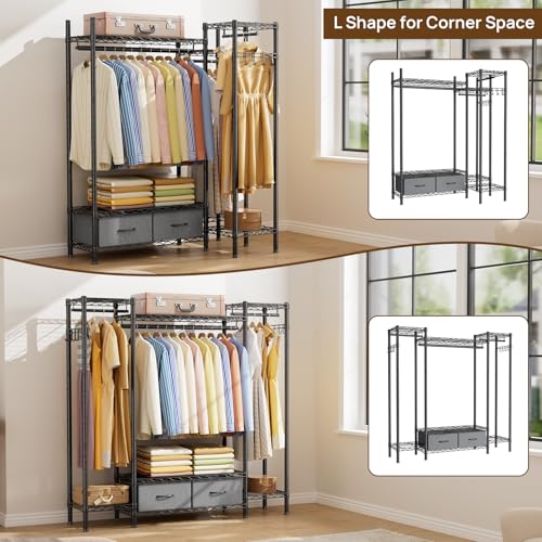 Golpart Coat Rack Clothes Wardrobe：Closet Organizer and Storage Clothing Garment Rack with Shelves Heavy Duty for Hanging Clothes Portable Adjustable Black 15.8" DX56.8 WX76.5 H - color: Black, size: 15.8"DX56.8"WX76.5"H