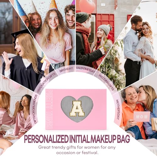 2 PCS Initial Makeup Bags for Women: Cosmetic Bag for Travel Toiletry - Birthday Gifts for 11 12 13 14 15 16 17 18 Years Old Girl Graduation Teacher Gift- Teen Girl Gifts Trendy Stuff - Black A - color: Black, style: A