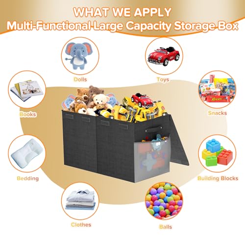 Large Toy Box Chest, Collapsible Sturdy Toy Storage Organizer Boxes Bins Baskets Dinosaur Kids Toy Chest Bin with Lids for Boys Girls Living Room Playroom Bedroom Nursery 25"x14"x16" Black - color: Black－2