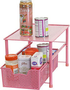 Simple Houseware Stackable Under Sink Cabinet Sliding Basket Organizer Drawer, Pink - color: Pink
