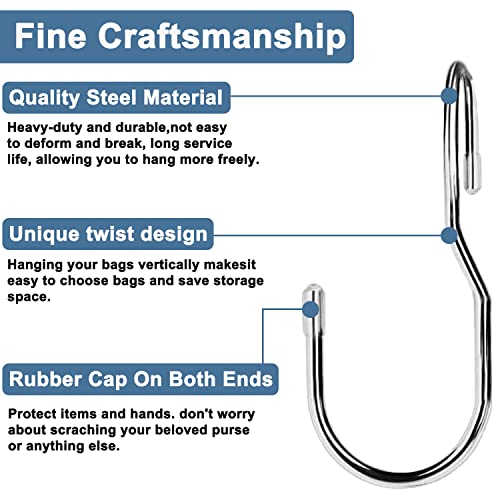 Unique Twist Design Bag Hanger Purse Hooks - 5 Inch Large Size Closet Rod Hooks for Hanging Bags, Purses, Handbags, Belts, Scarves, Hats, Clothes, Pans and Pots (12 Pack) - color: 12 Pack Platinum