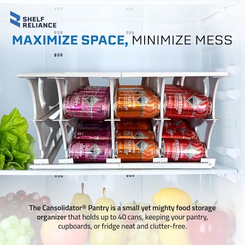 Shelf Reliance Cansolidator Pantry - 1-Pack Can Organizer for Pantry, Stackable Soda Can Storage for Kitchen, Holds 40 Cans of Food or Soda - size: 1 Pack, style: 40 Soup Can