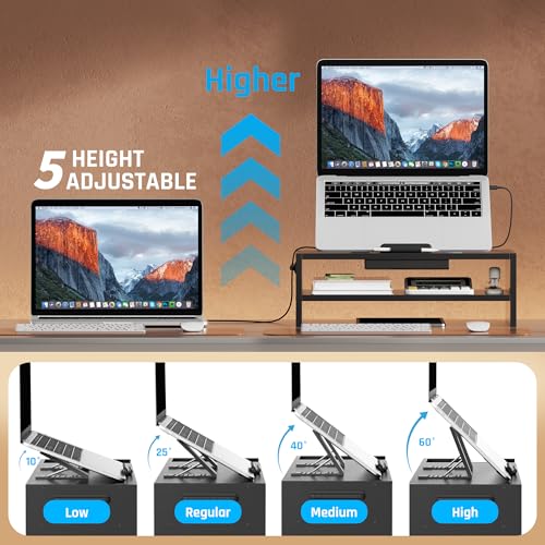 AFOOYO Adjustable Wood Laptop Stand, Ergonomic Height Angles Computer Holder Riser for Desk Compatible with Air, Pro, Dell, HP, Lenovo More 10-17.3" Laptops, Black - color: Black, size: Simple Design
