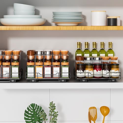 RCHYFEED Pull Out Spice Rack Organizer for Cabinet,Slide out Spice Organization for Inside Cabinets,Heavy Duty Seasoning Organizer Fits Kitchen and Pantry,Sauces,Canned (10.5''Wx10.5''Dx2.5''H) - size: 1 Tier-10.5''Wx10.5''Dx2.5''H