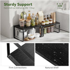 Simple Trending Cabinet Organizer Shelf, Set of 2 Stackable Kitchen Counter Shelves, Expandable Spice Rack Kitchen Storage Riser, Metal Engineered Wood, Black