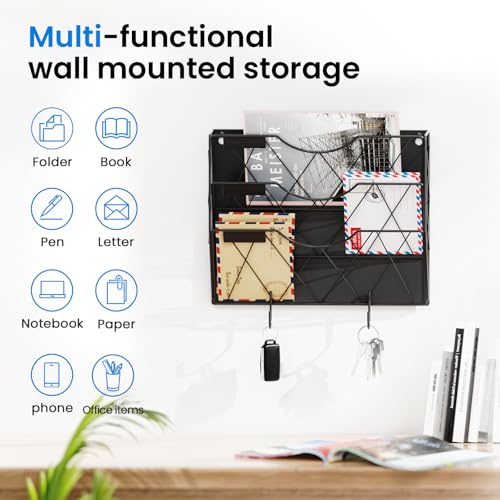 Patvingot Magnetic File Holder for Refrigerator & Cabinets | No-Drill Wall Mount Organizer | 3-Tier Vertical Mail & Magazine Holder for Office/Home (Black, Space-Saving Design)