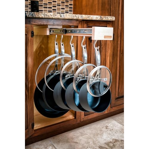Rev-A-Shelf 22" Pullout Kitchen Cabinet Pantry Organizer with 7 Hanging Hooks with Ball Bearing Slide System, Maple Wood, GLD-W22-SC-7