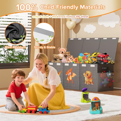 Extra Large Toy Box Chest, Collapsible Sturdy Toy Storage Organizer Boxes Bins Baskets Dinosaur Kids Toy Chest Bin with Lids for Boys Girls Living Room Playroom Bedroom Nursery 41"x14"x16" Gray - color: Grey－3