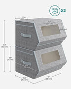 SONGMICS Stackable Storage Bins Set of 2, Storage Boxes with Lids and Front Windows, Non-Woven Fabric Closet Organizers with Magnetic Closures, Side Handles, Dove Gray URLB002W01 - color: Dove Gray