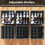 SUOCO 2 Pack Shoe Organizer for Closet, Fits up to 32 Pairs, Small Space Shoe Storage Boxes Bins Containers w/Adjustable Dividers and Clear Top, Grey - color: Grey