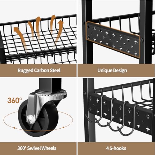6 Tier Slim Storage Cart, Narrow Rolling Cart with Wheels, Narrow Mobile Utility Shelf Unit Organizer for Kitchen, Bathroom, Laundry Room, Living Room, Small Places, 10in(W), Black - color: Black, size: 6 Tier(10 Inches)