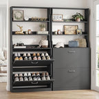 IRONCK Tall Shoe Cabinet with 2 Flip Drawers, Narrow Hidden Shoe Storage Cabinet with Shelves, Slim Freestanding Shoe Organizer for Entryway, Hallway, Black - color: Black