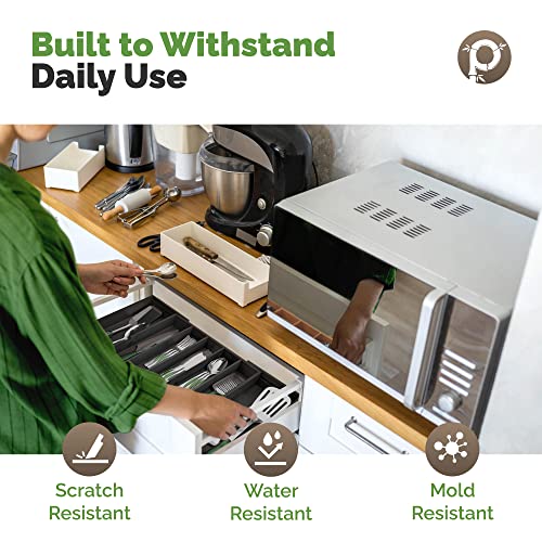 Pristine Bamboo Silverware Organizer - Expandable Kitchen Drawer Organizer - Adjustable Kitchen Drawer Organizer for Utensils, Expandable to 25 Inches Wide, 10 Slots - Black - color: Black, size: 10-Slots