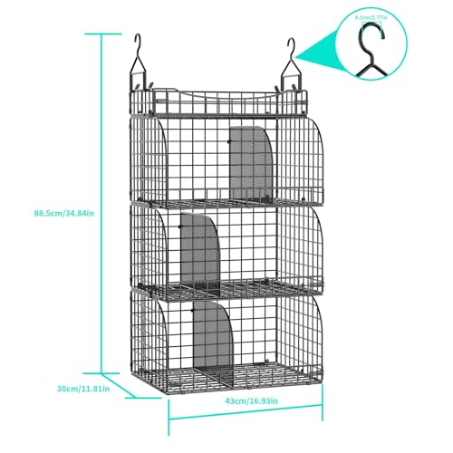 HapiRm Hanging Closet Organizer Storage - 4 Tier Metal Stackable Hanging Closet Shelves with Dividers and S Hooks, Foldable Clothes Shelves for Clothes, Pants, Shoes, Coat, Hats Clutches Accessories - color: Black, size: 4-Tier