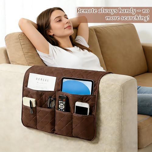 Sofa Armrest Organizer with 6 Pockets, Remote Control Holder for Recliner, Non-Slip Couch Sofa Chair Armrest Organizer, Armchair Caddy Bedside Storage for Magazine Book TV Phone iPad Tablet (Coffee) - color: Option 2