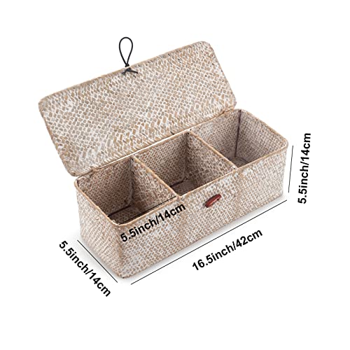 Whitewash Seagrass Tank Basket with Lid Woven Toilet Roll Storage Basket with Sections Rectangular for Organize Snack Toys (Large Compartment 16.5inch L x 5.5inch W x 5.5inch H) - color: Whitewash