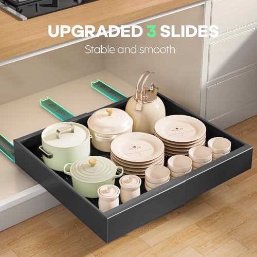 Seinloes 2 Pack Pull out Cabinet Organizer 21"Deep With Raising Pad for Framed Cabinets, Expandable Slide out Drawers for Kitchen Cabinets with 4pcs Divider Racks, Roll out Shelves 12.1"-20.4" W Black - color: Black, size: 12.1"-20.4"W x 21"D(2Pack)