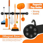 Magnetic Broom Holder Wall Mount with 4 Hooks and 5 Rack- Heavy Duty Non-Slip Mop Hanger for Wet Mops&Cleaning Tools on Refrigerator,Metal Door,Garage,Kitchen,Laundry Room