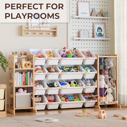 Toy Storage Organizer with Bookshelf and Stuffed Animal Storage - Playroom Organization with Shelves and 12 Bins - Living Room Box for Lego - Bedroom Decor Essentials - color: White, size: 67"W,3 Shelves,16 Bins