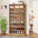 Tribesigns Tall Shoe Cabinet, 9 Tiers 40-45 Pairs Heavy Duty Wood Freestanding Shoe Storage Cabinet, 70.8'' Tall Shoe Cabinet with Open Storage for Entryway (1, Light Brown) - color: Light Brown