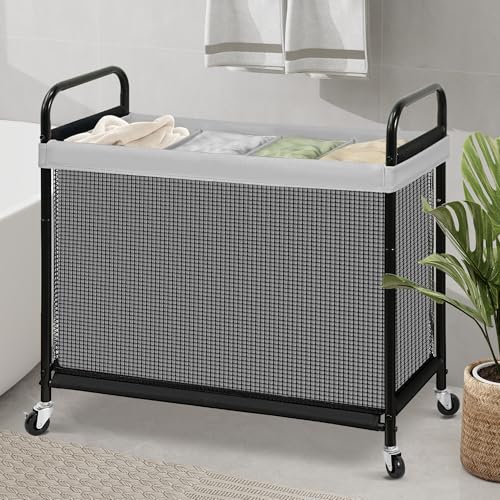 STO STO Laundry Hamper 4 Section, 140L Rolling Laundry Sorter Cart with Removable and Washable Liner Bag, Clothes Hamper with Wheels and Metal Handle for Laundry Room and Bedroom, Gray - color: Gray, size: 4-Section