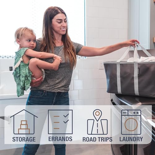 CleverMade Collapsible Laundry Tote 2-Pack (50L) – Foldable Carry-All Storage Bin for Laundry, Car Trunk, RV, Dorm & Home Organization - Black - color: Black Gray
