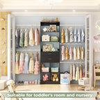 Besiost Closet System, 4-8 FT Closet Organizer Tower with 2 Wooden Drawers and Shelves, Can Fit 60 to 96 inch Walk-in Closet System with 5 Hang Rods, Built-in, Black - color: Black