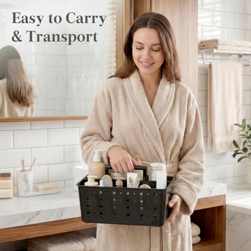 Lifewit Shower Caddy Portable, Cleaning Supplies Caddy Organizer with Handle and Adjustable Dividers, Plastic Shower Basket for Dorm Room Essentials, College, Bathroom, Black, 1 Pack - color: Black